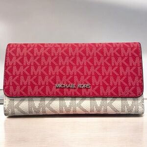 Michael Kors Large Jet Set Travel Trifold Wallet Dark Raspberry Multi